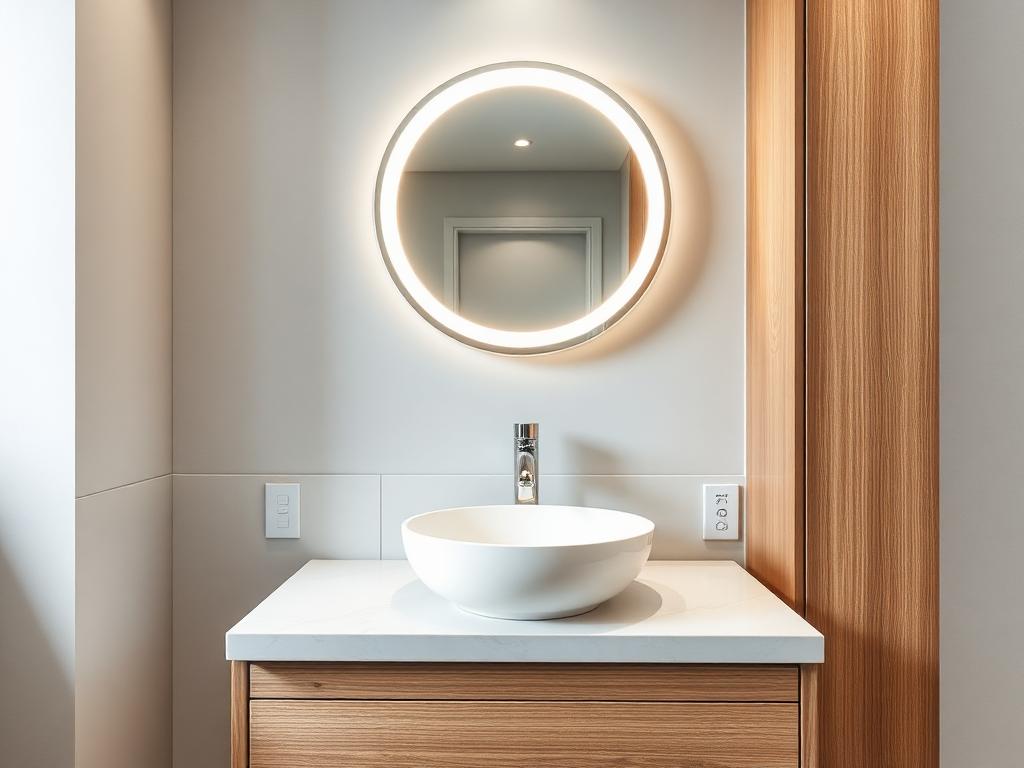 Designer vanity with illuminated mirror